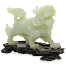Chinese Carved Serpetine Jade Foo Dog