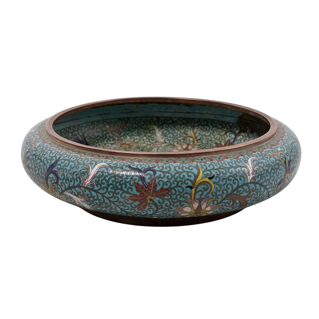 Large Antique Chinese Cloisonne Bowl: Large Antique Chinese Cloisonne BowlEarly 20th century, ChineseLarge Vintage Chinese Cloisonne BowlThe bowl features intricate floral and birds motifs on both interior and exterior , the enamel work i