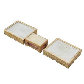 (3 pcs) Antique Chinese Gilt Brass and Hardstone Matchbox, Ashtrays