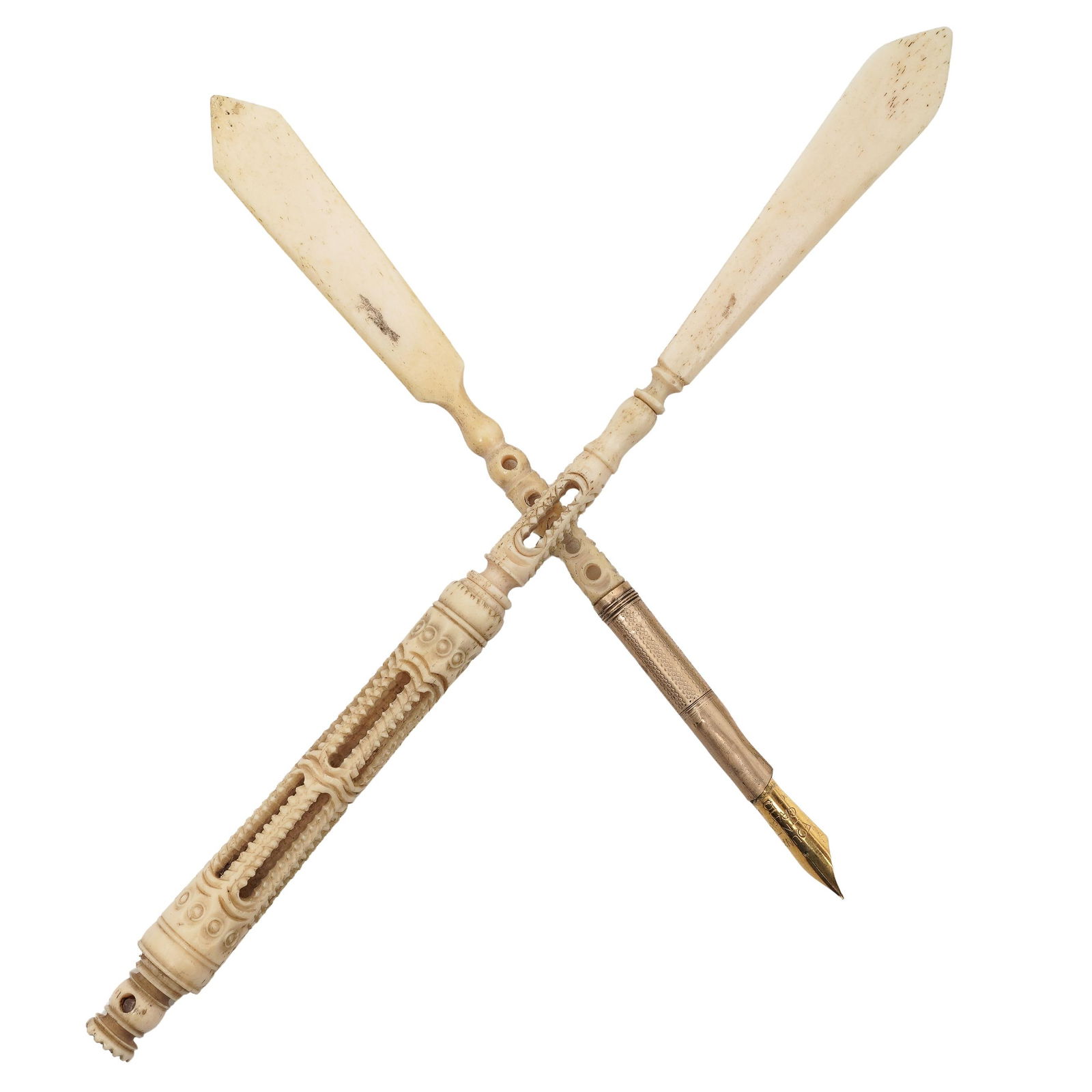 (2pc) Antique Chinese Carved Bone Desk Implements (1 of 7)