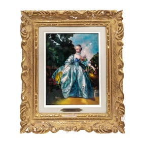 R. Restoueix Limoges Enamel Plaque of Mme Bergeret after Boucher