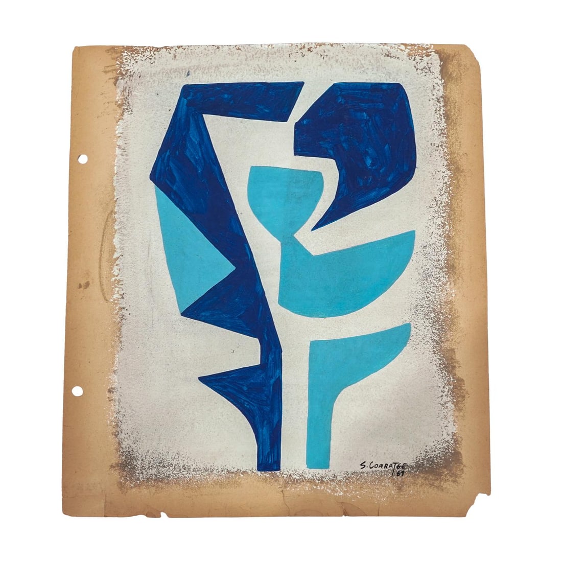 Attrib. Salvador Corratge (Cuban, 1928–2014) Painting: Attrib. Salvador Corratge (Cuban, 1928–2014) Painting20th Cent, CubaAbstract composition attributed Salvador Corratge, featuring interlocking biomorphic forms rendered in tonal blues against a softl