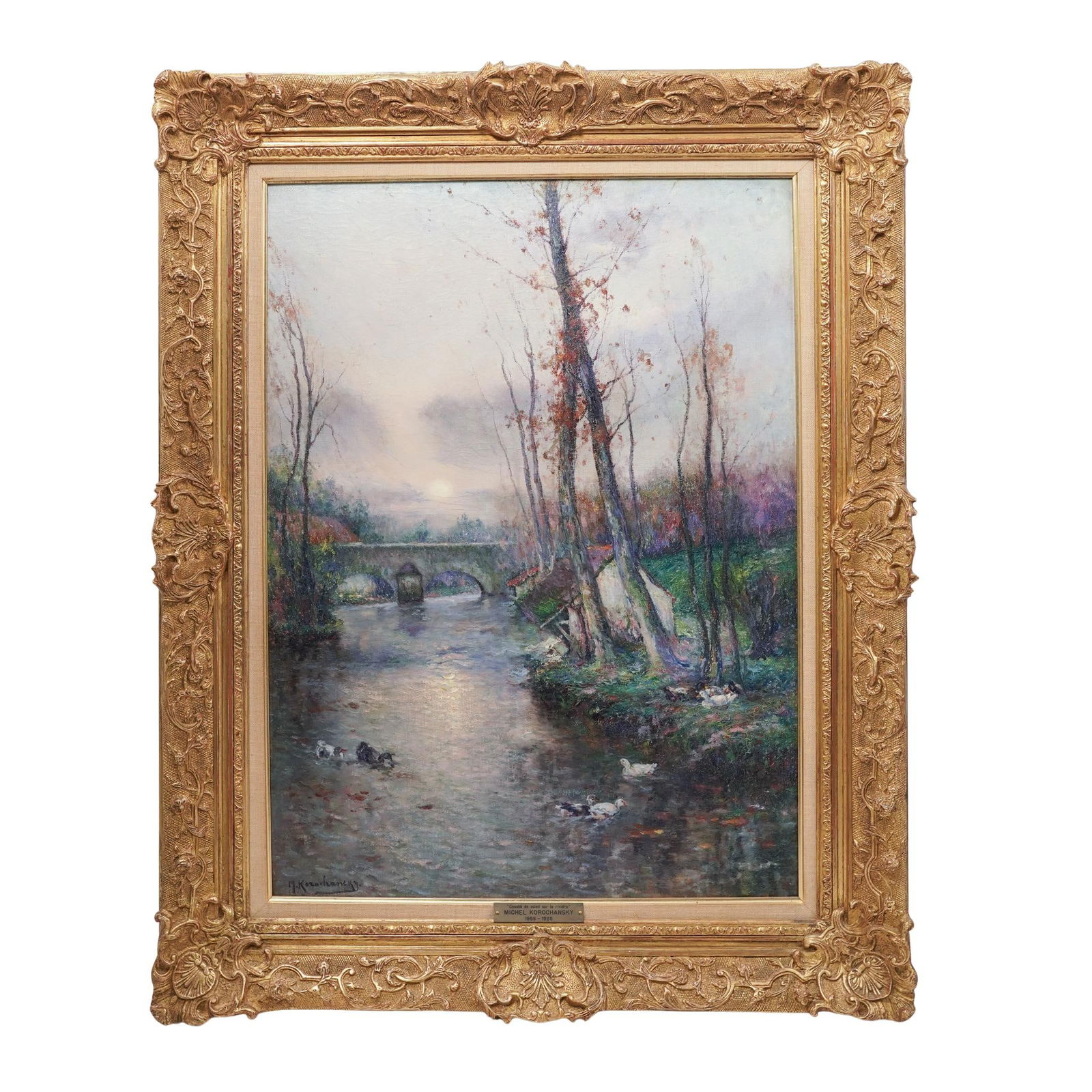 Michel Korochansky (Russian, 1866-1925) "Couche de Soleil sur la Riviere" Oil Painting (1 of 8)