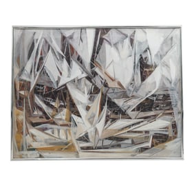 Signed Abstract Cubist Architectural Acrylic on Canvas