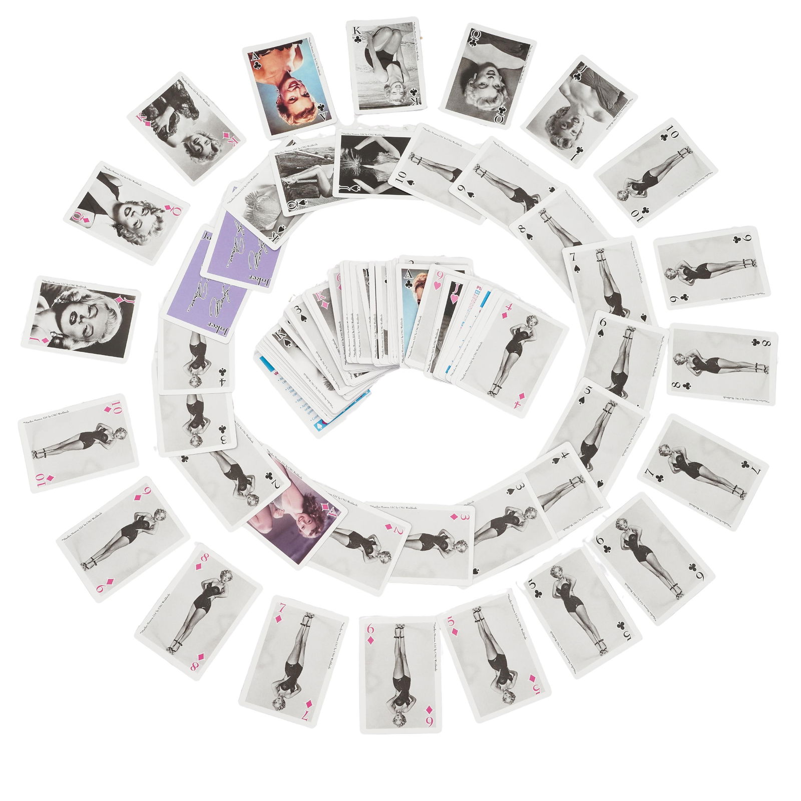 (2 Pc) Marylin Monroe playing Cards by CMG Worldwide: (2 Pc) Marylin Monroe playing Cards by CMG Worldwide 20th century, USA Rare Collectible Two decks of Marylin Monroe playing cards by CMG Worldwide in a wooden presentation box. The set includes two