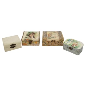 (4 Pc) Victorian Celluloid Dresser Boxes