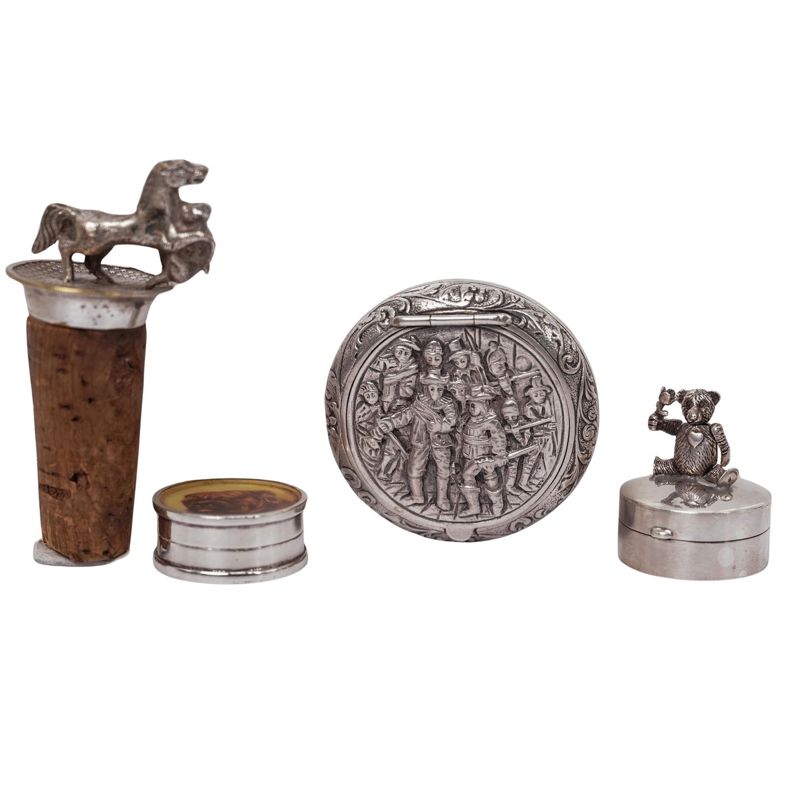 (4 Pc) Silver Pill Boxes & Cork (1 of 15)