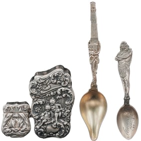 (4pc) Sterling Silver Spoons & Match Safe Group