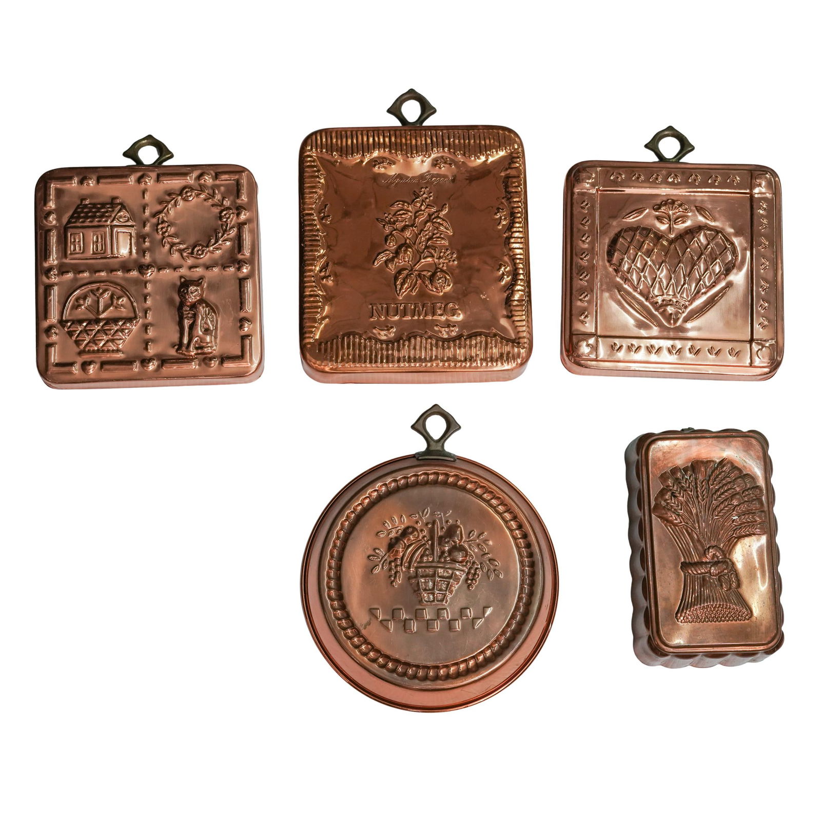 (5pc) Vintage Korean "The Cook's Bazaar" Copper Molds (1 of 2)