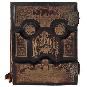 Antique Pictorial Family Holy Bible W/ Colored Scripture Illustrated Plates