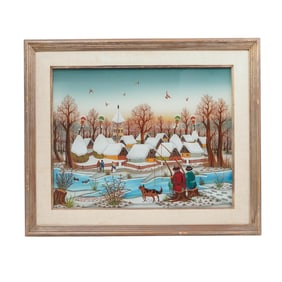 Josip Horvat Jaska (Croatian, 1939-1981) Reverse Painted Folk Scene