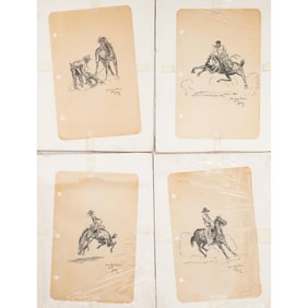 (4 Pc) Will James (1892-1942) Cowboy Ink Drawings