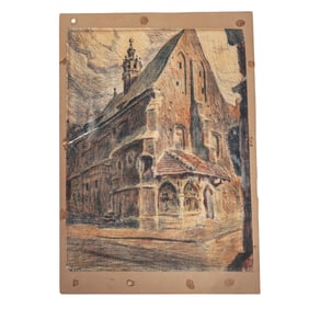 Polish Church Architechtural Pastel Drawing