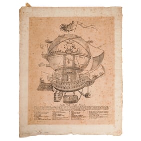 Antique German Illustration After Balthasar Anton Dunker's "Postal Air Balloon"