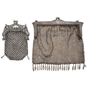 (2pc) Antique Sterling Silver & Nickel Mesh Purses