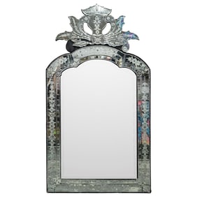 Vintage Venetian Floral Etched Beveled Glass Mirror