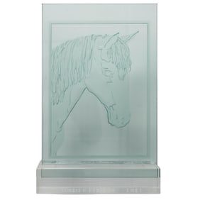 Etched Glass Horse Plaque