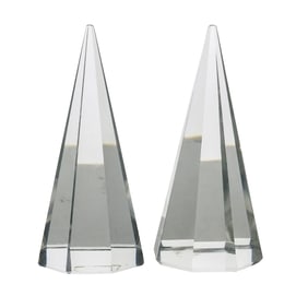Pair of Faceted Crystal Obelisk Sculptures