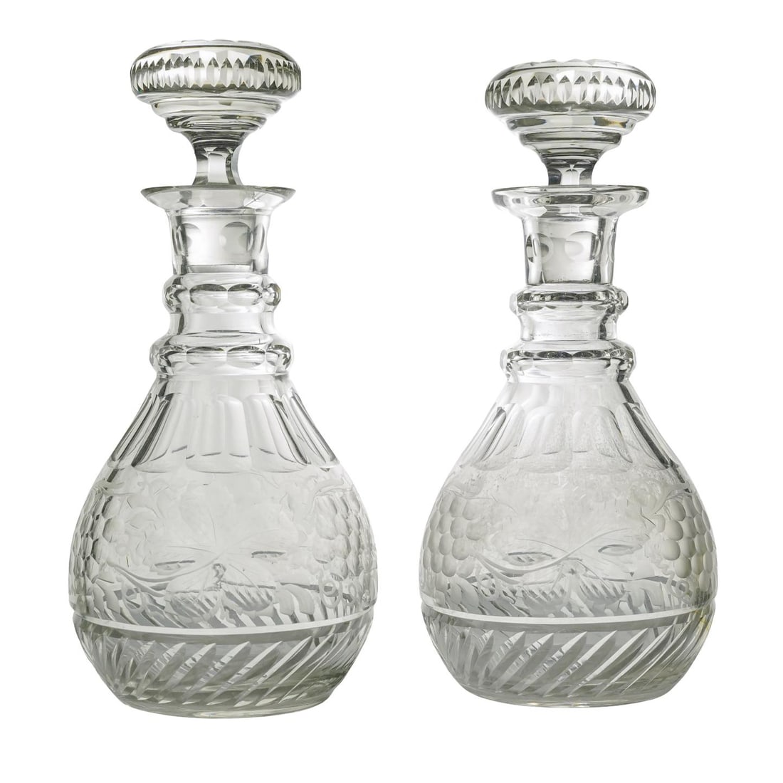 Pair of Antique Etched Cut Crystal Decanters (1 of 8)