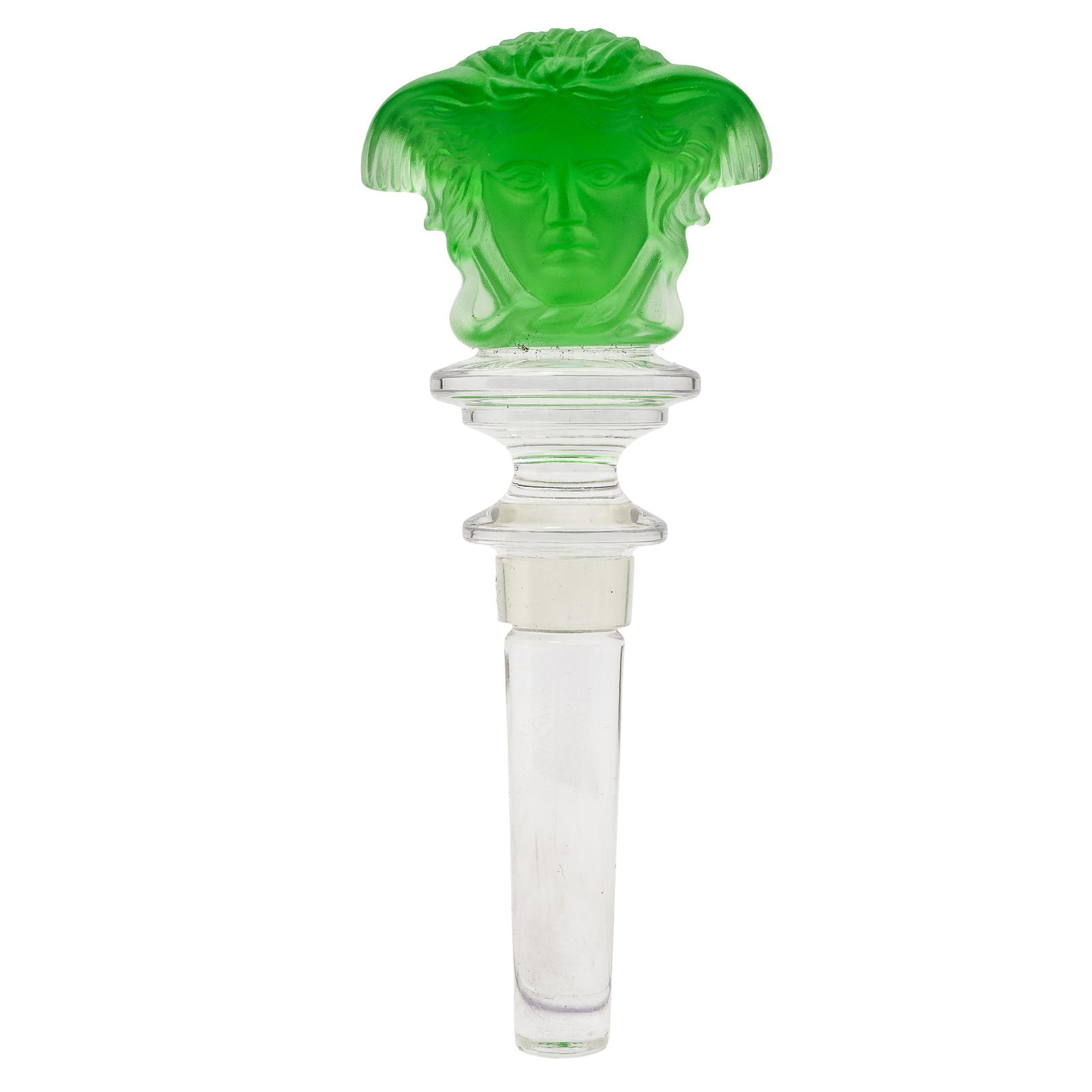 Versace "Medusa" For Rosenthal Glass Stopper: Versace "Medusa" For Rosenthal Glass Stopper Late 20th Cent., Germany A Versace "Medusa" figural bottle stopper for Rosenthal, executed in vaseline pate de verre art glass. Marked "Rosenthal" and