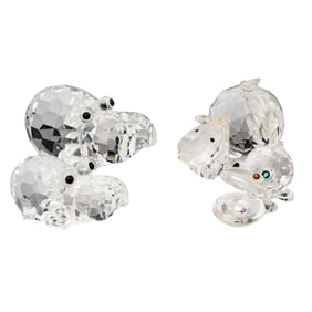 (4pc) Swarovski "African Wildlife" Crystal Hippo Figurines