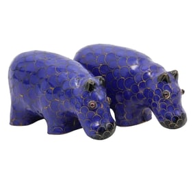 Vintage Chinese Cloisonne Blue Hippo Figurine