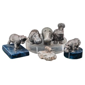 (6pc) Silver & Electroplated Hippo Group
