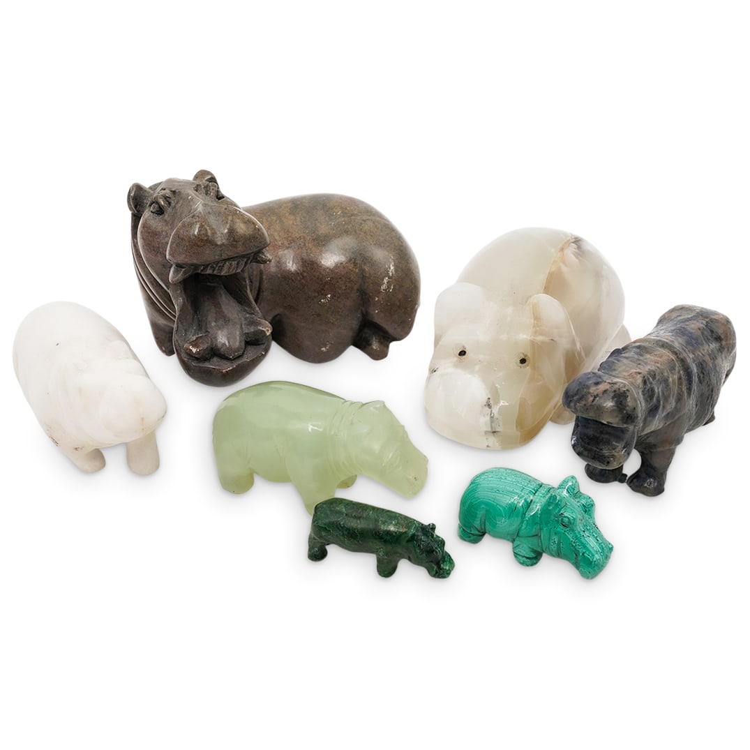 (7 Pc) Carved Semi-Precious Stone Hippo Figurines (1 of 7)