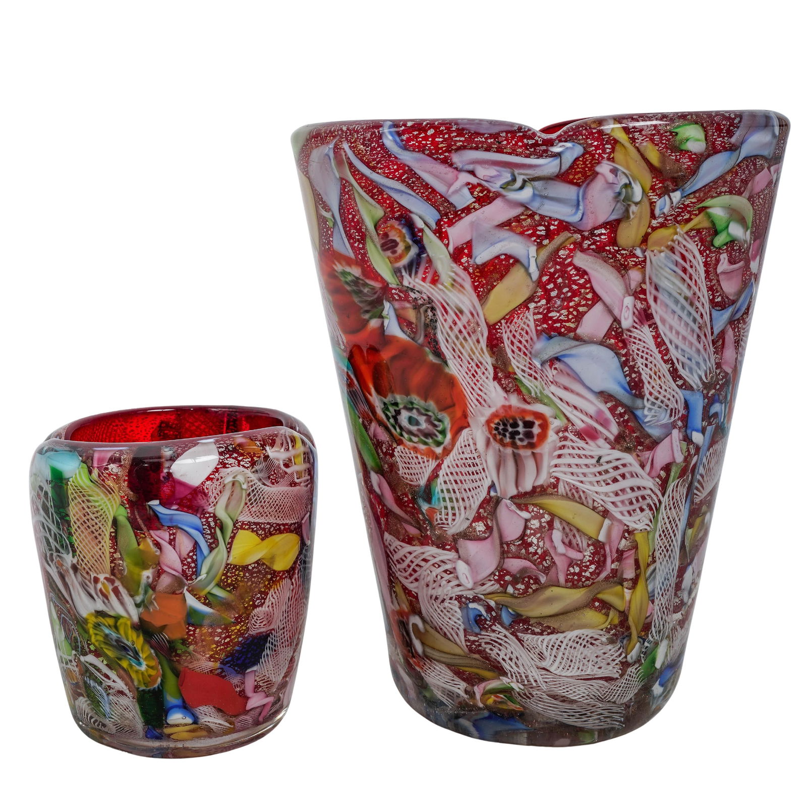 (2 Pc) AVEM Murano "Tutti Frutti" Vases (1 of 6)