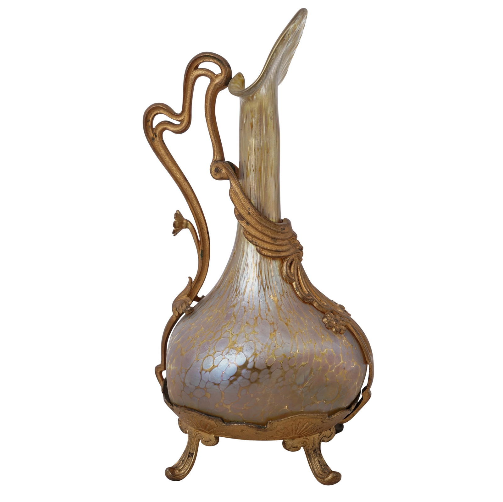 Bohemian Iridescent Art Glass & Bronze Pitcher (1 of 5)