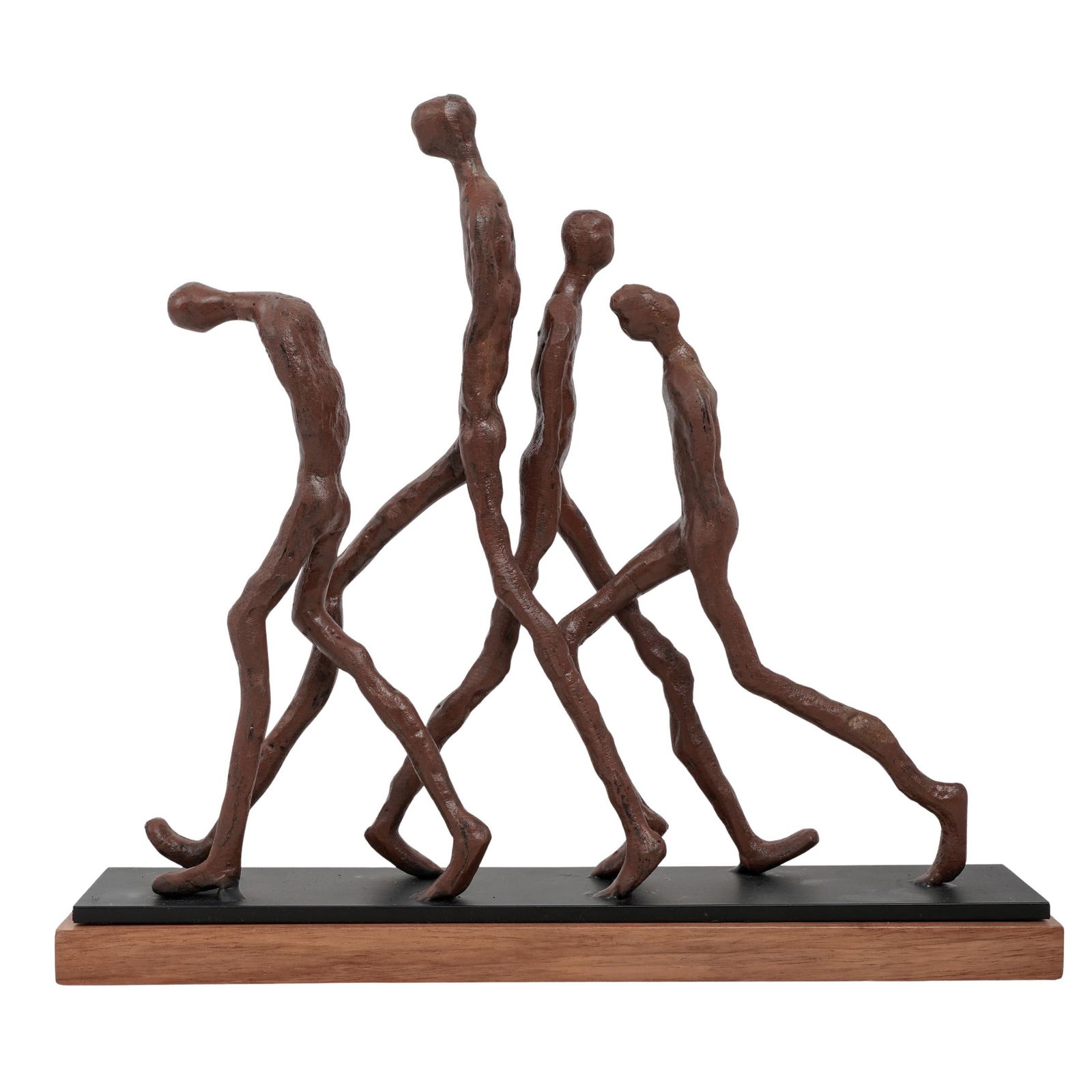 Modernist Mixed Metal Metal Sculpture: Modernist Mixed Metal Metal Sculpture 21st Cent., A hand-crafted metal sculpture featuring a textured surface and mounted on a sturdy base, this modern work blends minimalist form with expressive