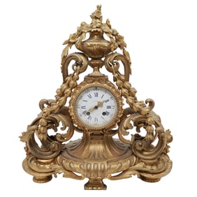 Antique Louis XV Rococo Style Ormolu Bronze Mantle Clock