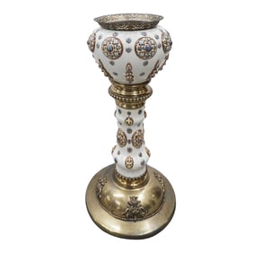 Antique Enameled Porcelain, Brass, and Bronze Jardinier