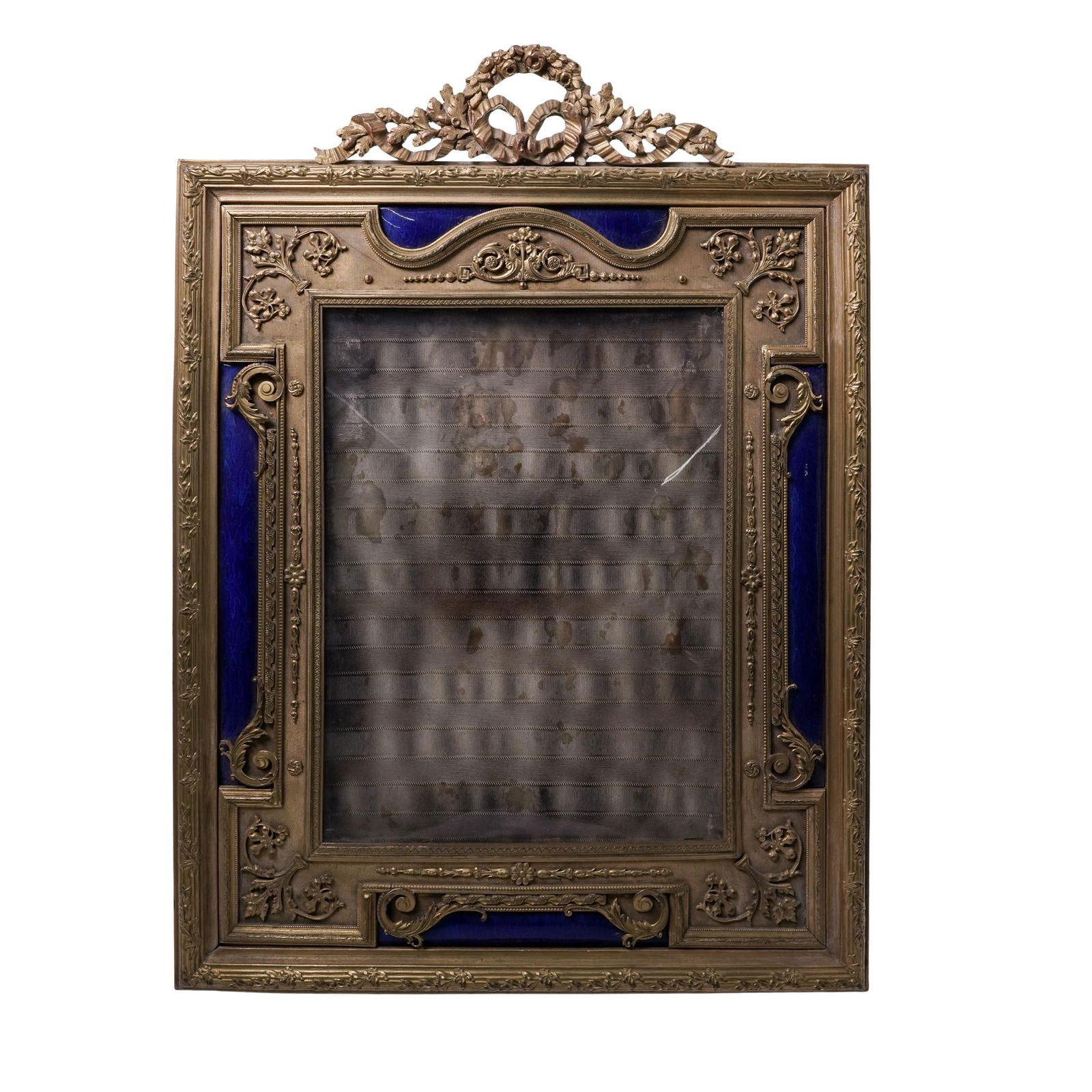 Antique French Gilt Bronze And Blue Enamel Picture Frame: Antique French Gilt Bronze And Blue Enamel Picture FrameLate 19th or early 20th Cent. FranceAntique tableau in gilded bronze and vibrant sapphire blue champlevé enamel. This ornate French frame captu