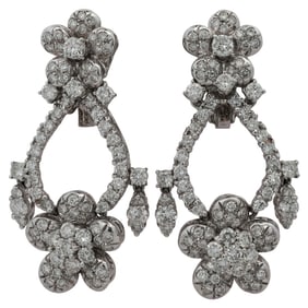 Van Cleef Style 18k White Gold & Diamond Earrings