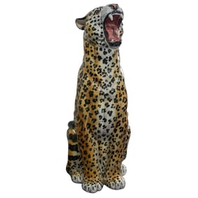 Life Size Italian Terracotta Painted Leopard