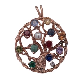 14k Gold & Multi Gemstone Family Tree Pendant