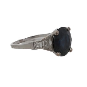 Art Deco Platinum Diamond & Natural Sapphire Ring
