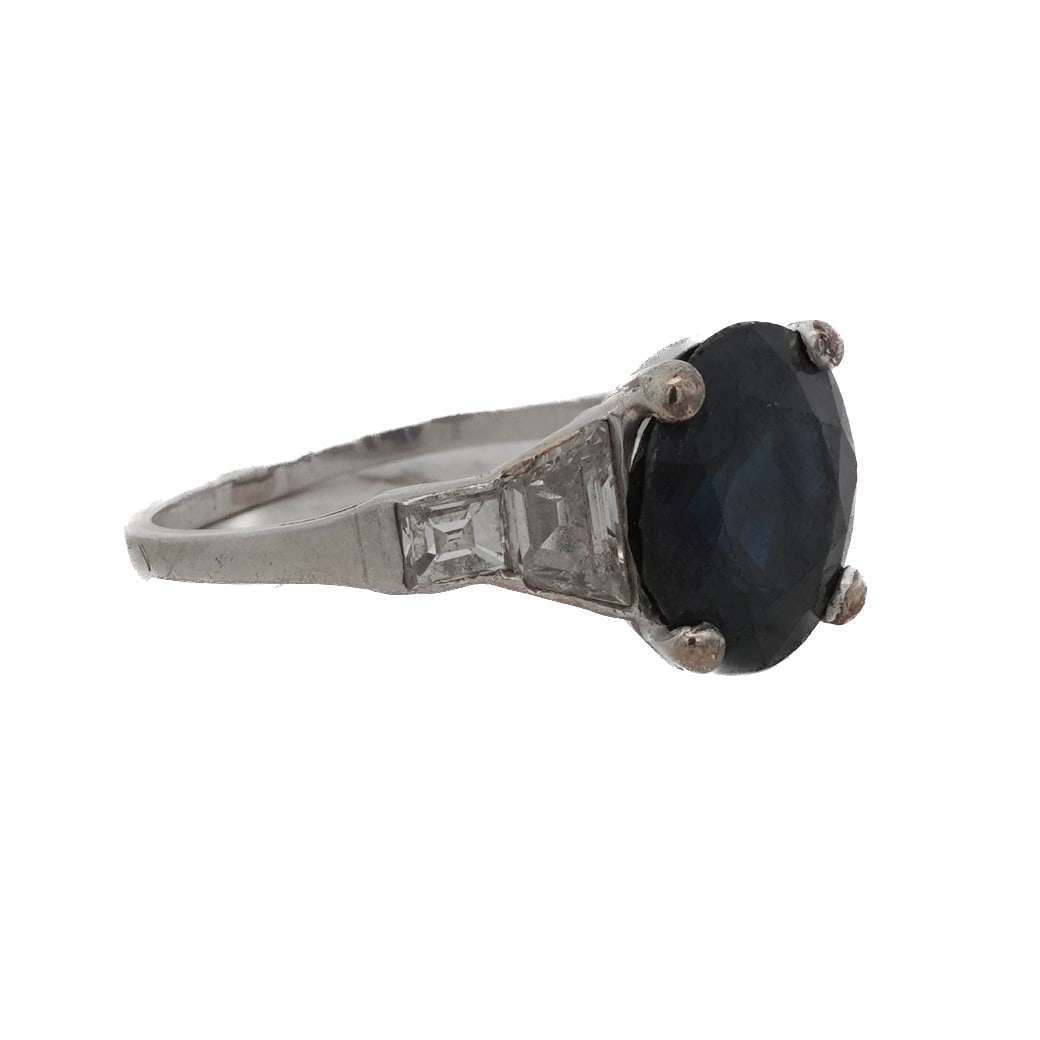 Art Deco Platinum Diamond & Natural Sapphire Ring (1 of 4)