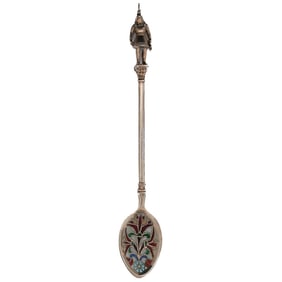 Antique Gilt Silver (935) Plique a Jour Egyptian Revival Spoon