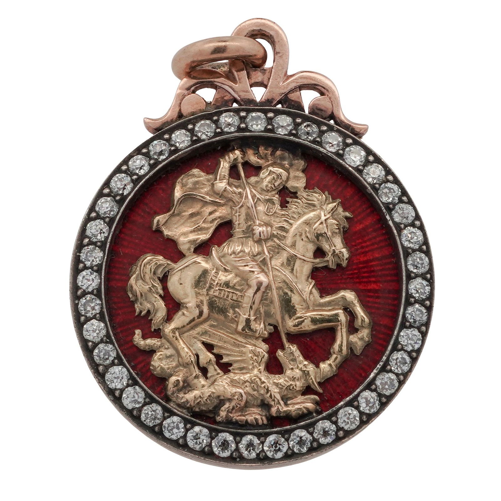 Antique Russian 14k Rose Gold Enamel & Diamond Pendant (Fredrik Kochli) (1 of 5)
