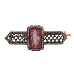 Russian Faberge 14k Gold & Diamond Cameo Brooch (Alfred Thielemann)