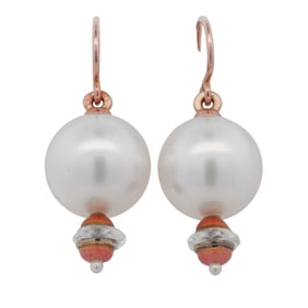 Russian 14k Rose Gold Pearl & Enamel Earrings