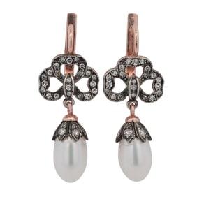 Imperial Era 14k Rose Gold Diamond & Pearl Earrings