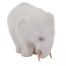 Faberge Era Cacholong 14k Gold & Diamond Elephant