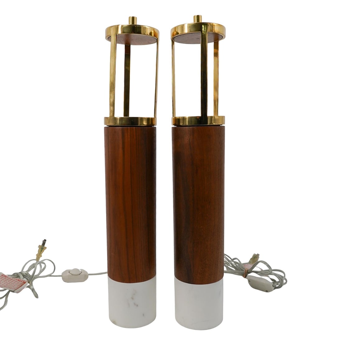 Pair of Mid Century Modern Marble, Wood, and Brass Table Lamps (1 of 8)