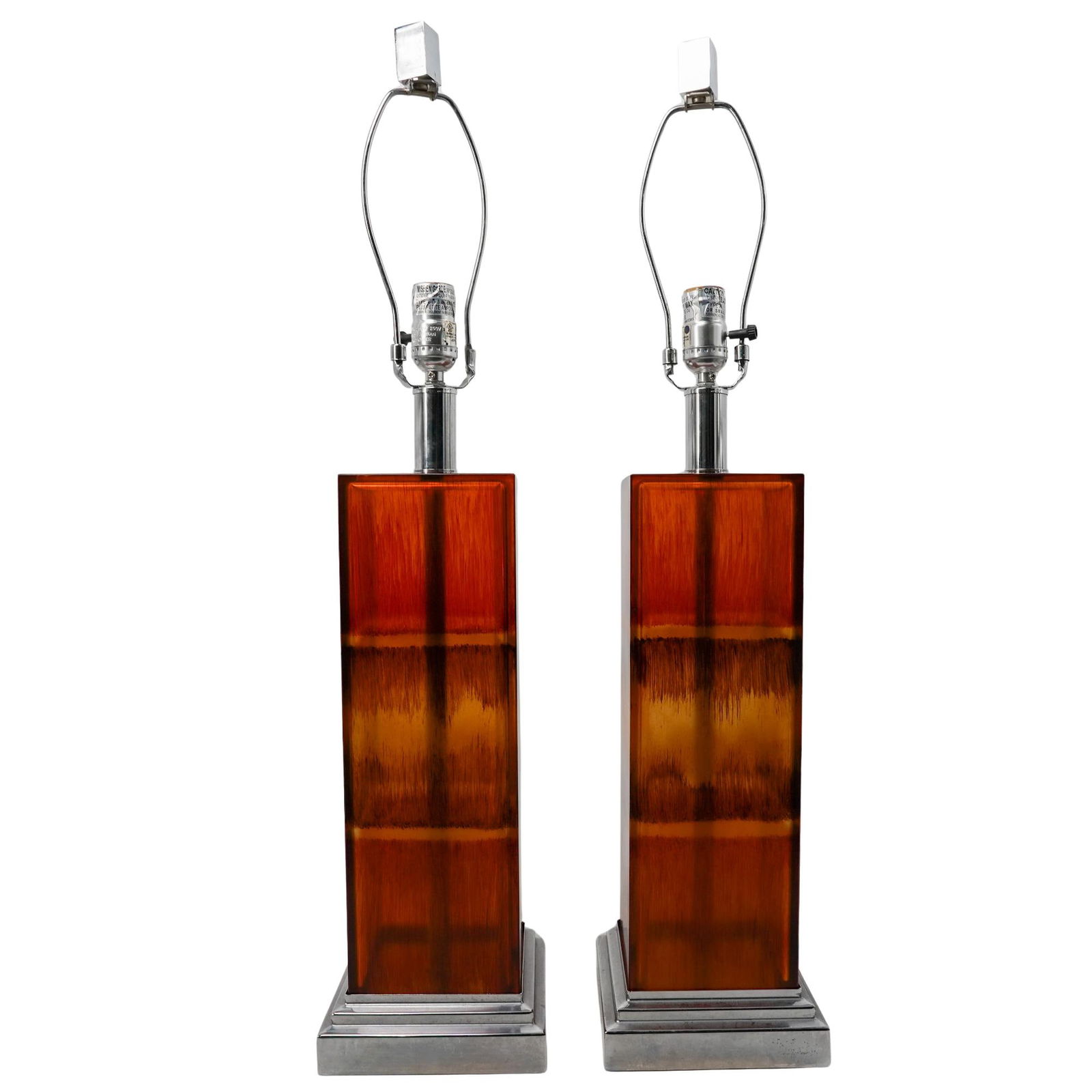 Pair of MCM Translucent Amber Glass Table Lamps (1 of 5)