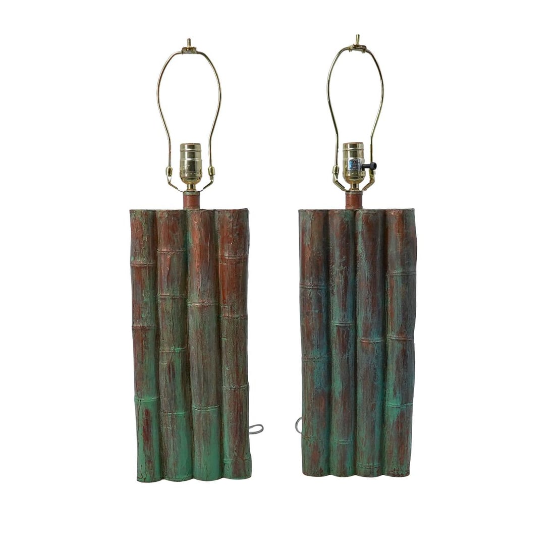 Pair of MCM Bamboo Motif Copper Table Lamps (1 of 8)
