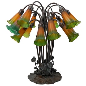 Tiffany Style Eighteen Shade Bronze and Glass Tulip Table Lamp