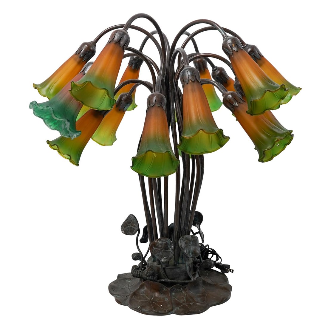 Tiffany Style Eighteen Shade Bronze and Glass Tulip Table Lamp (1 of 7)